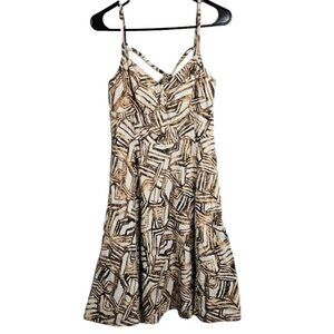 BANANA REPUBLIC Linen Dress BROWN & BEIGE size 4 Fit & Flare Lined Sundress Cute